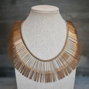 VTG Mid Century Modern Gold Tone Fringe Bib Collar Necklace